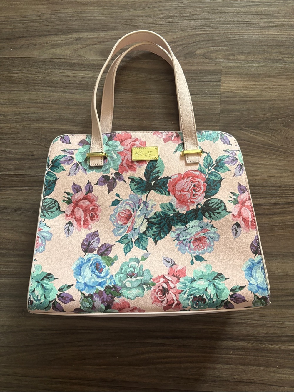 Pink Floral Tote Handbag with Rose Print